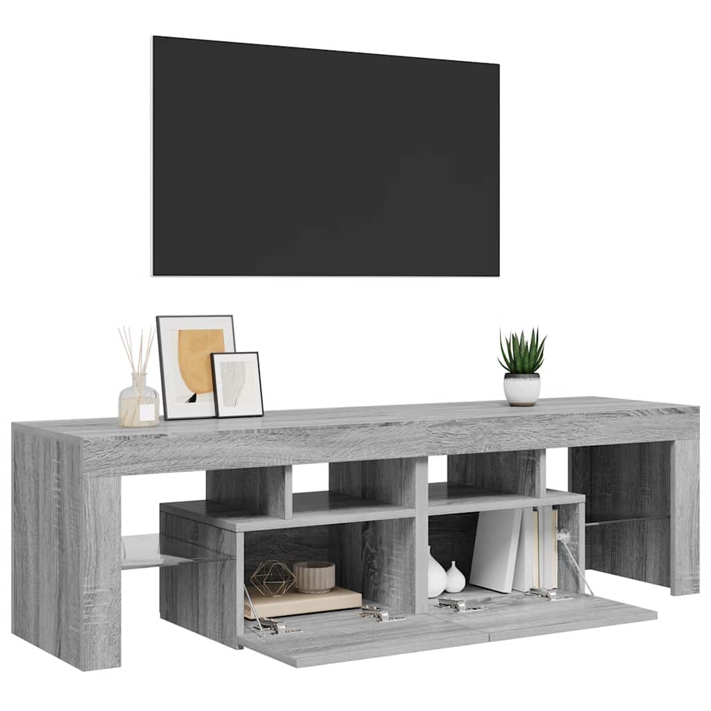 tv-bord med LED-lys 140x36,5x40 cm grå sonoma-eg