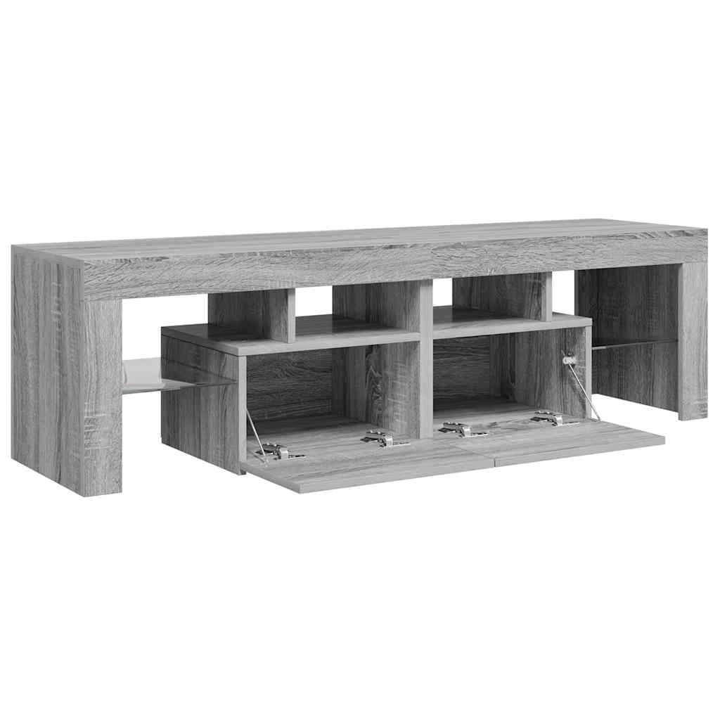 tv-bord med LED-lys 140x36,5x40 cm grå sonoma-eg