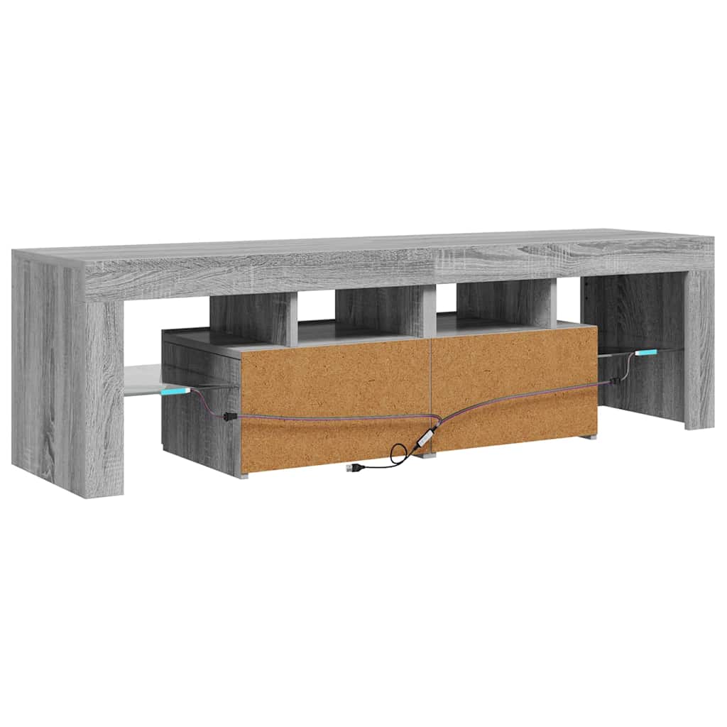 tv-bord med LED-lys 140x36,5x40 cm grå sonoma-eg
