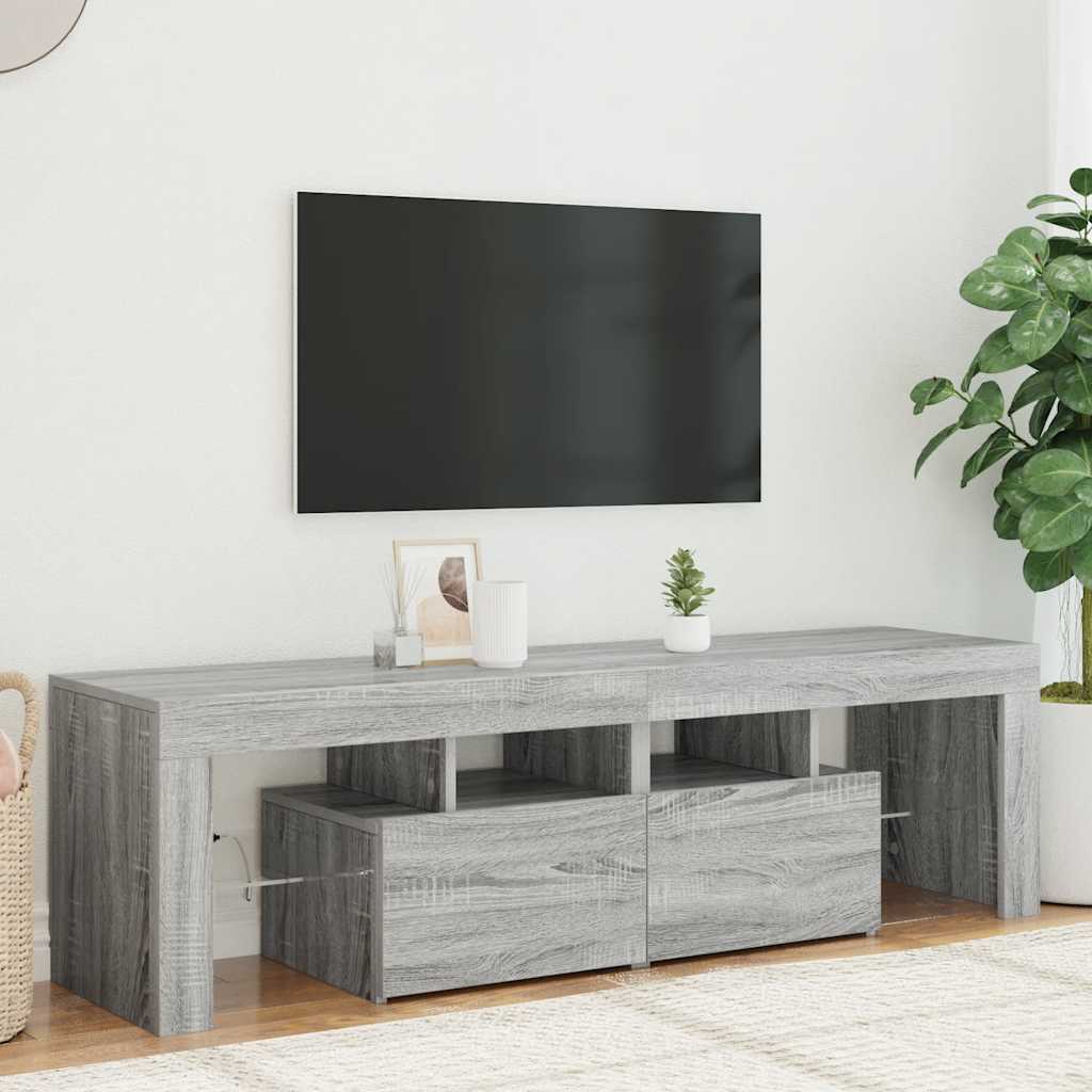 tv-bord med LED-lys 140x36,5x40 cm grå sonoma-eg
