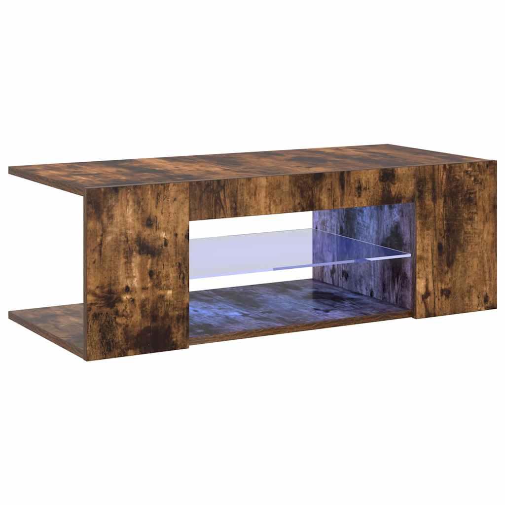 tv-bord med LED-lys 90x39x30 cm røget egetræsfarve