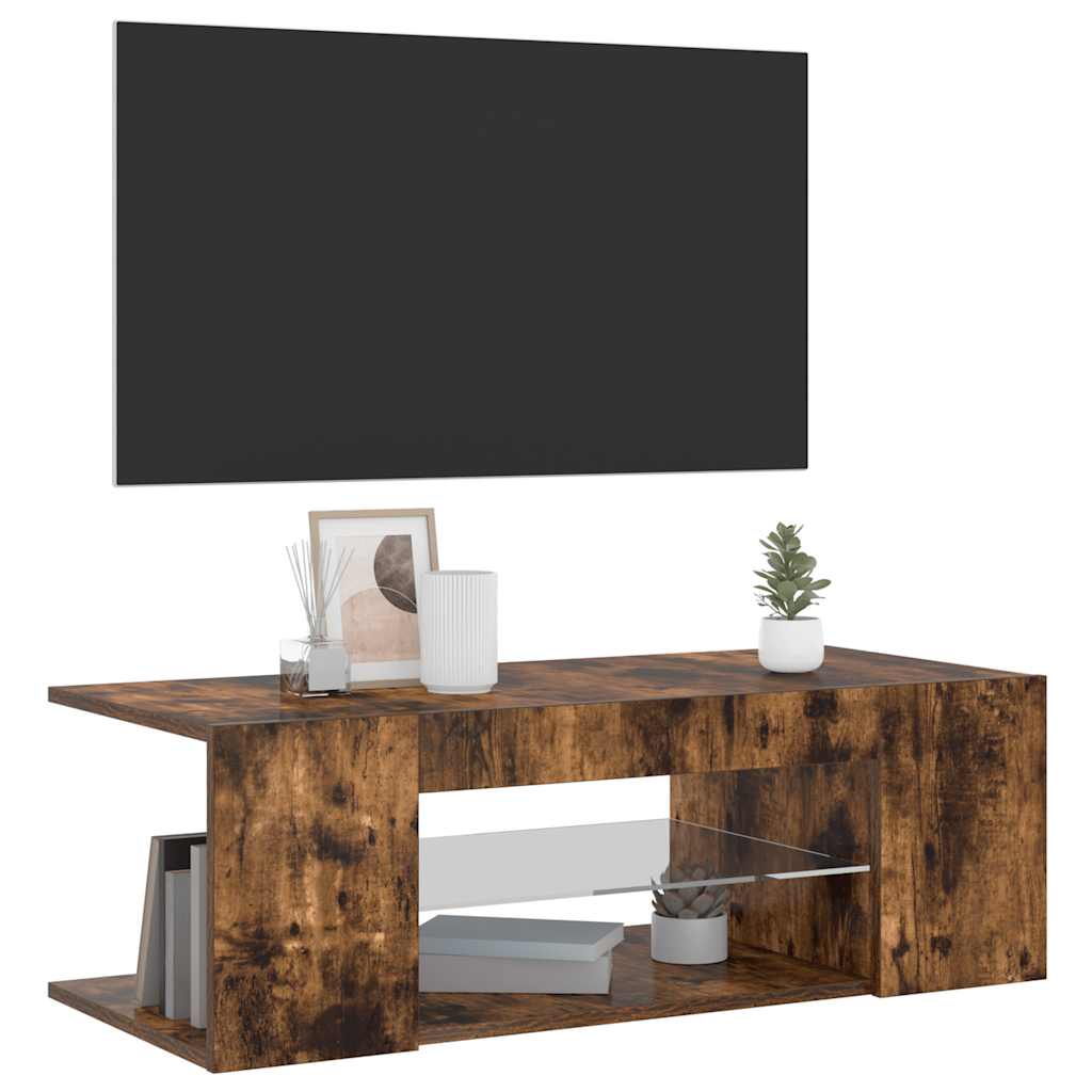 tv-bord med LED-lys 90x39x30 cm røget egetræsfarve