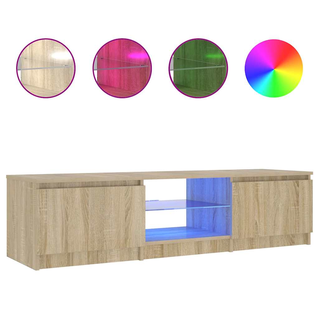 tv-bord med LED-lys 140x40x36 cm røget egetræsfarve