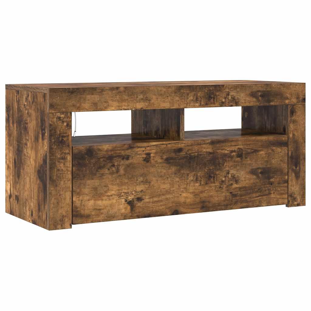 tv-bord med LED-lys 90x35x40 cm røget egetræsfarve