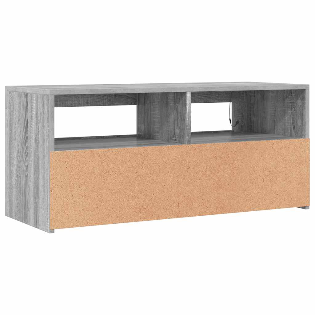 tv-bord med LED-lys 90x35x40 cm grå sonoma-eg