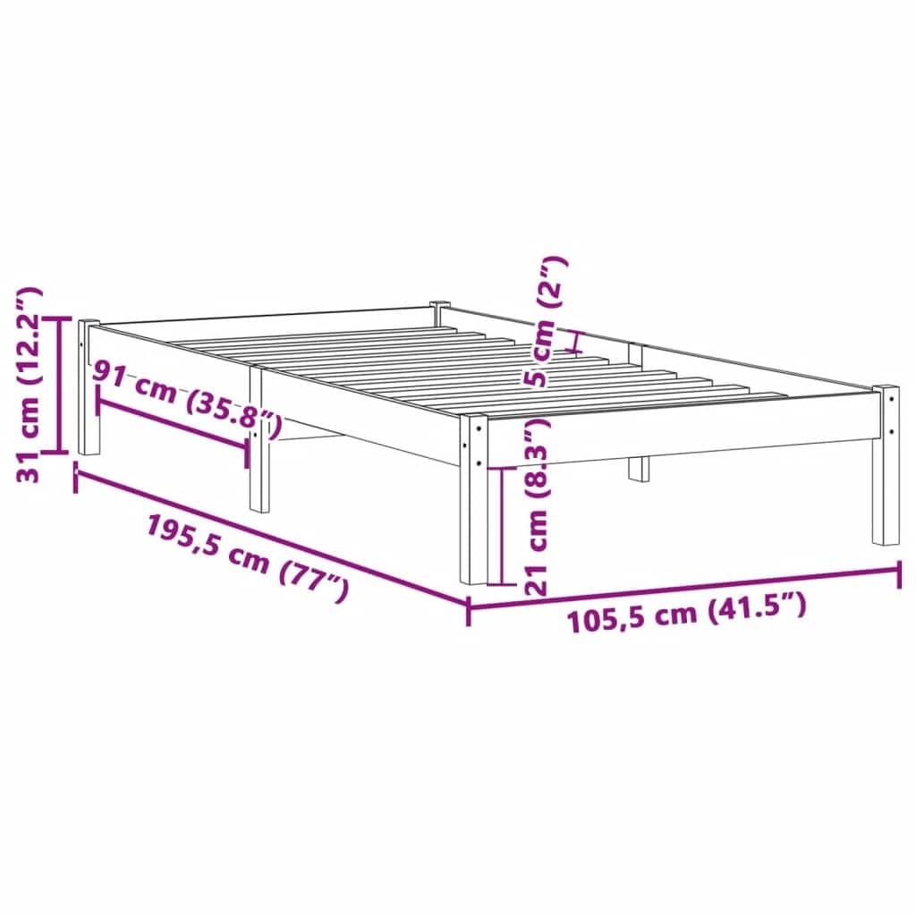 sengeramme uden madras 100x190 cm massivt fyrretræ
