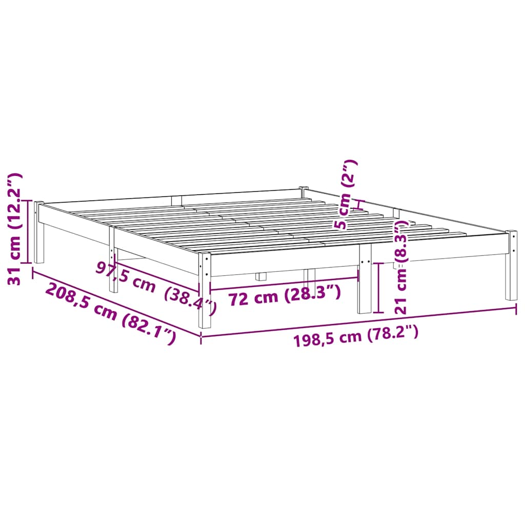 sengeramme uden madras 193x203 cm massivt fyrretræ