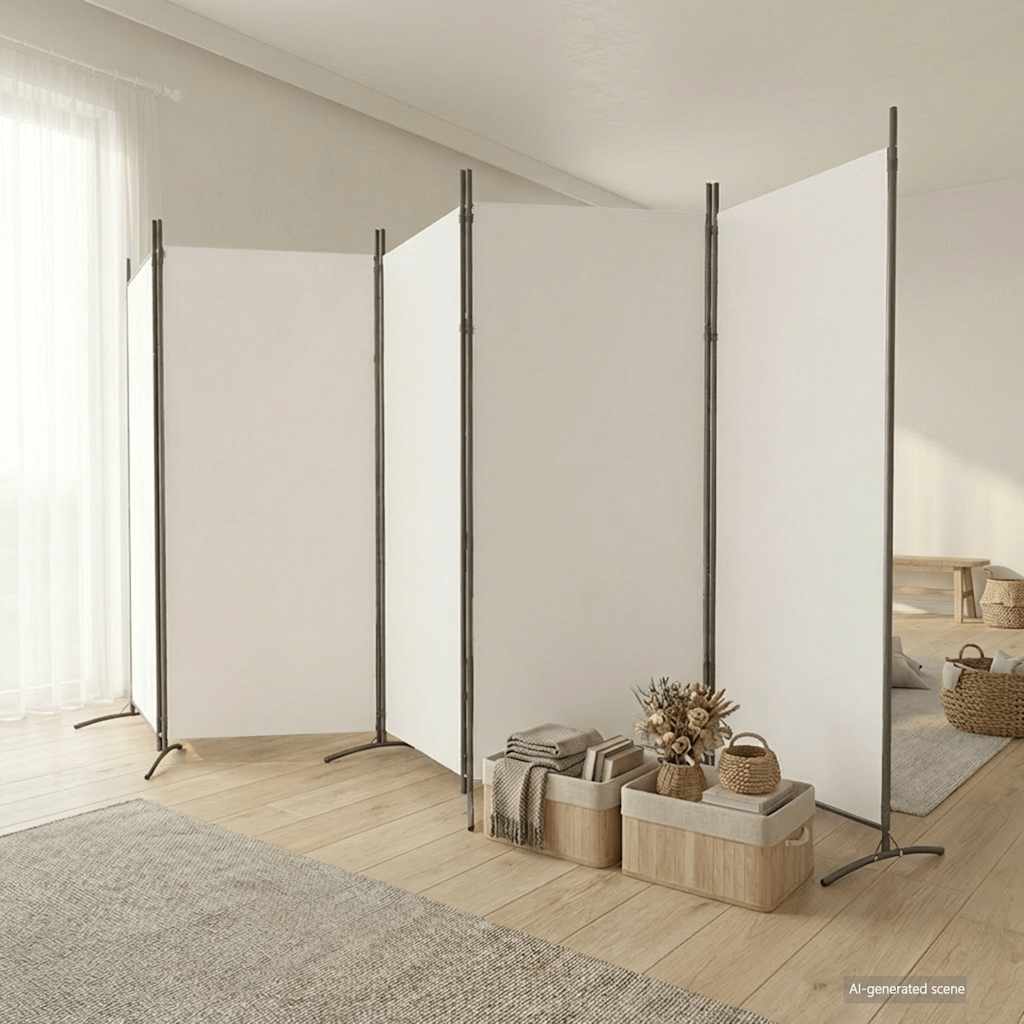 5-panels rumdeler 433x180 cm stof hvid