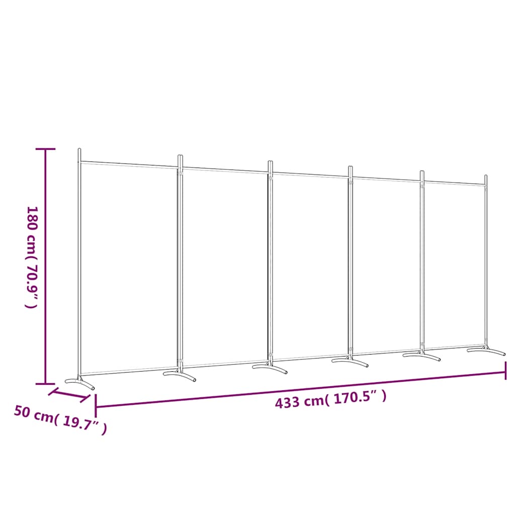 5-panels rumdeler 433x180 cm stof antracitgrå