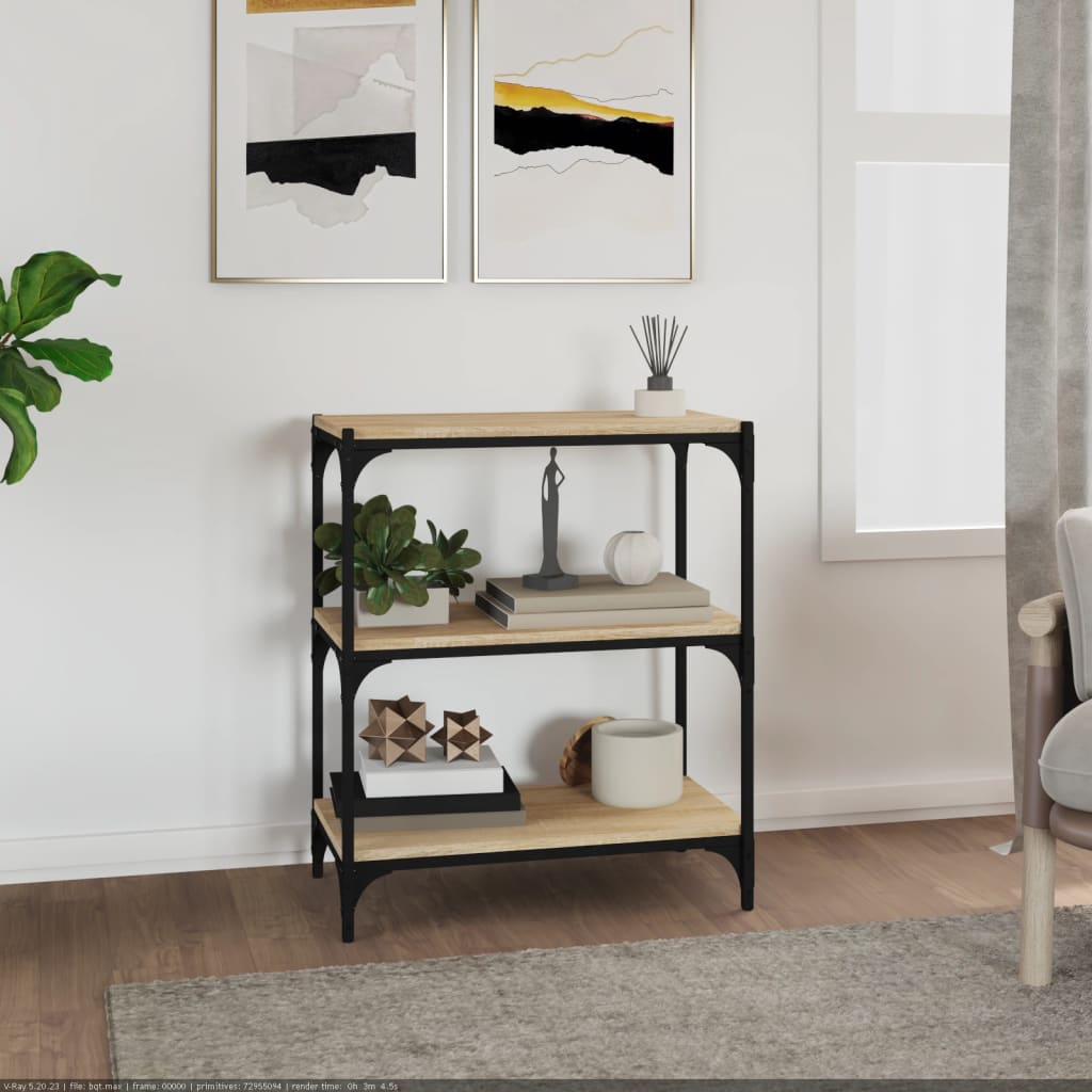 bogreol 60x33x70,5 cm konstrueret træ og stål sonoma-eg