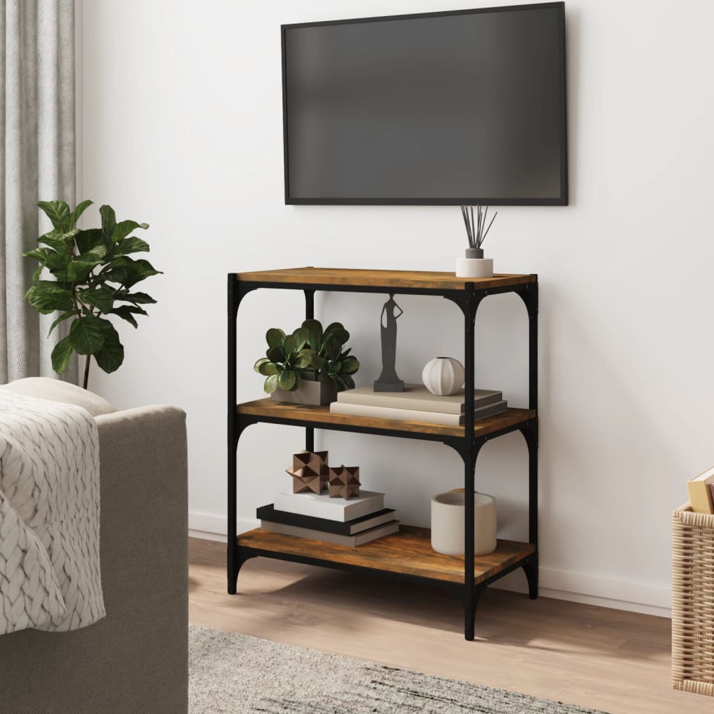 bogreol 60x33x70,5 cm konstrueret træ og stål røget egetræ