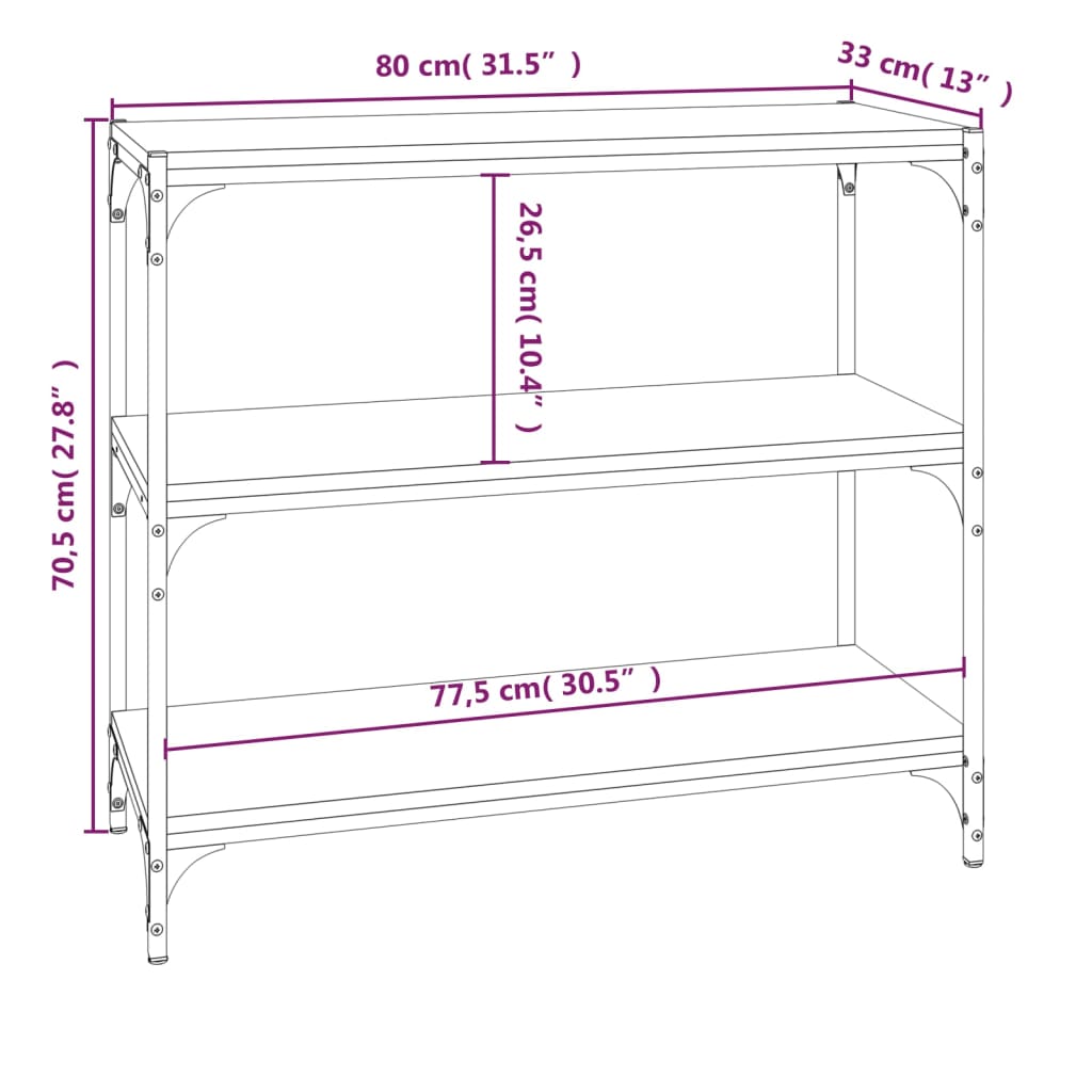 bogreol 80x33x70,5 cm konstrueret træ og stål sonoma-eg