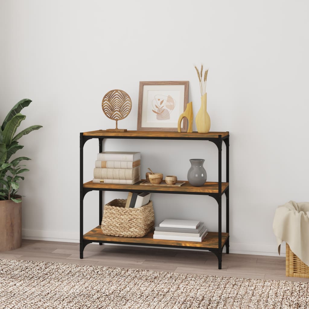 bogreol 80x33x70,5 cm konstrueret træ og stål røget egetræ