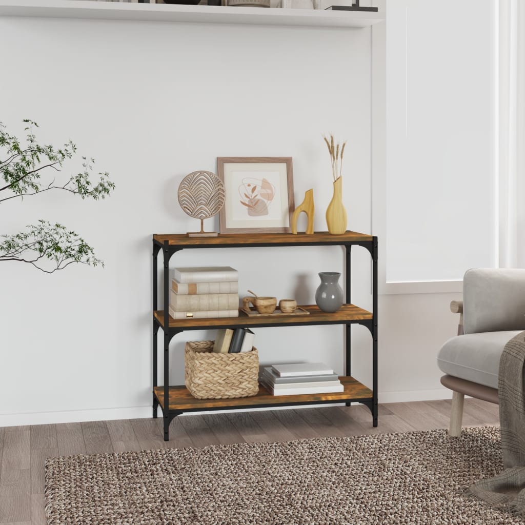 bogreol 80x33x70,5 cm konstrueret træ og stål røget egetræ