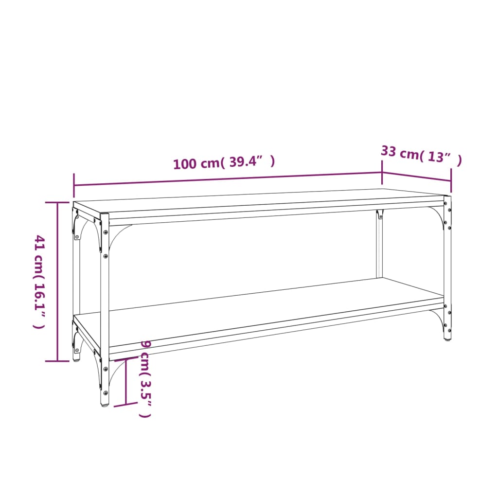 tv-bord 100x33x41 cm konstrueret træ og stål sonoma-eg