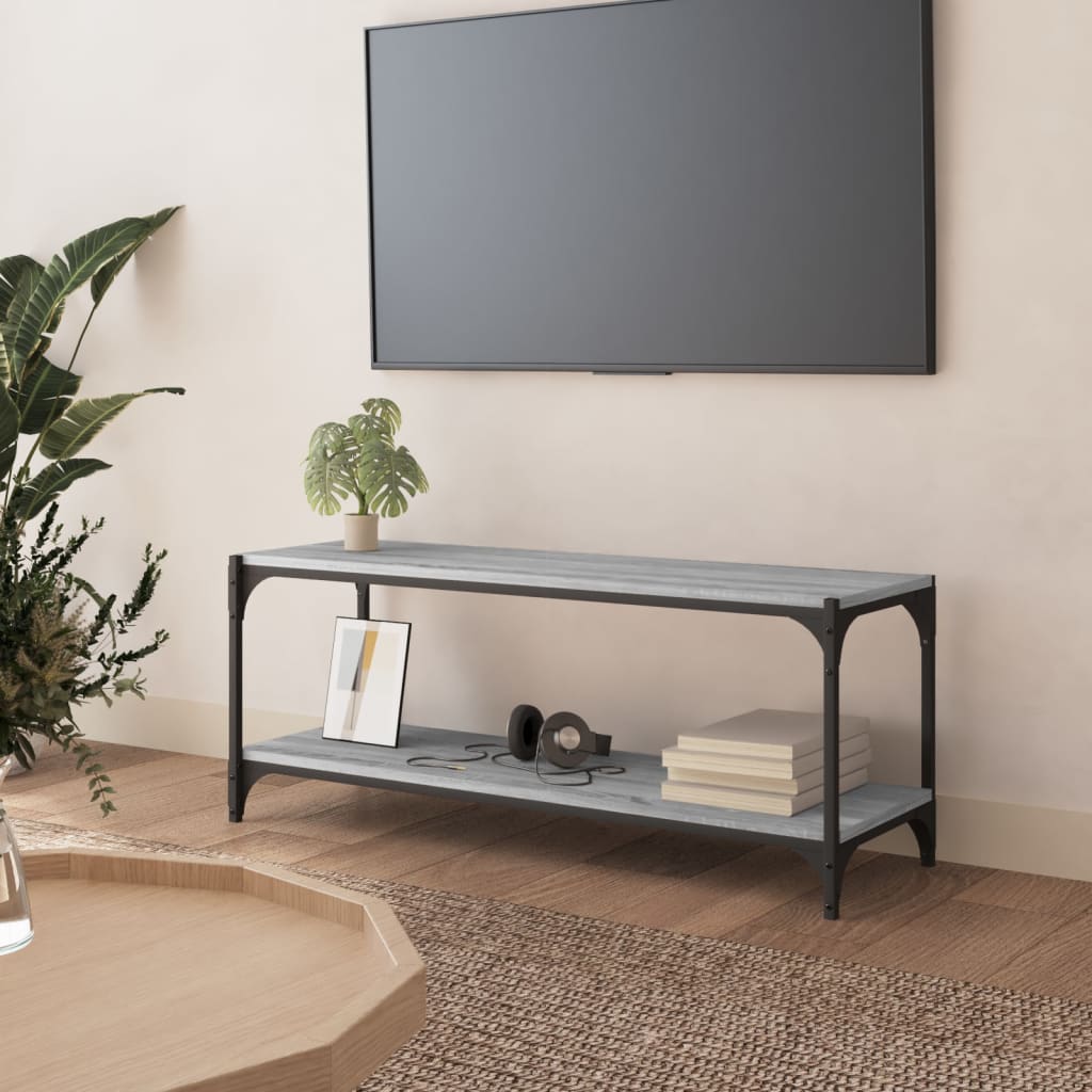 tv-bord 100x33x41 cm konstrueret træ og stål grå sonoma-eg