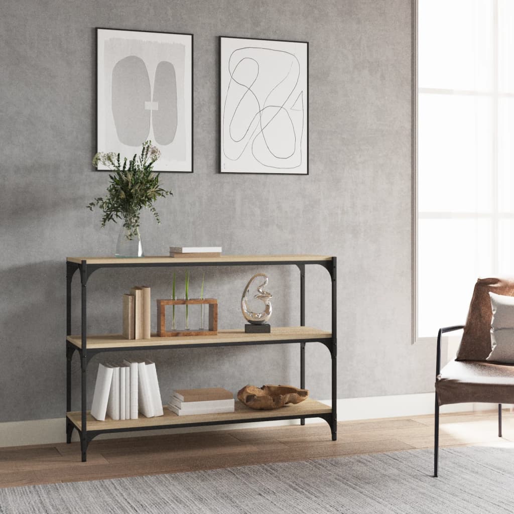 bogreol 100x33x70,5 cm konstrueret træ og stål sonoma-eg