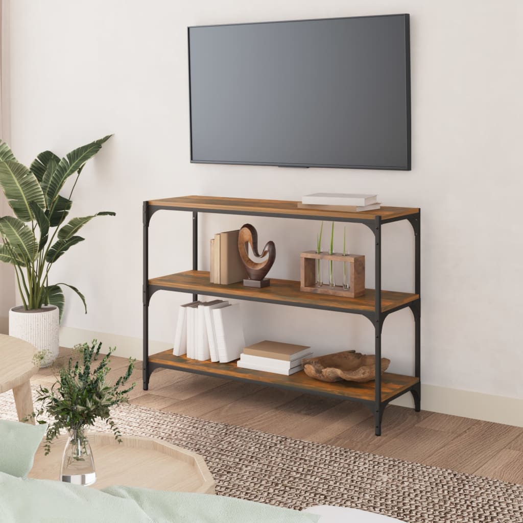 bogreol 100x33x70,5 cm konstrueret træ og stål røget egetræ
