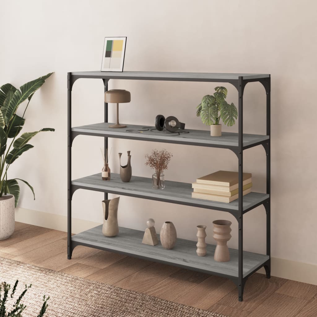 bogreol 100x33x100 cm konstrueret træ og stål grå sonoma-eg