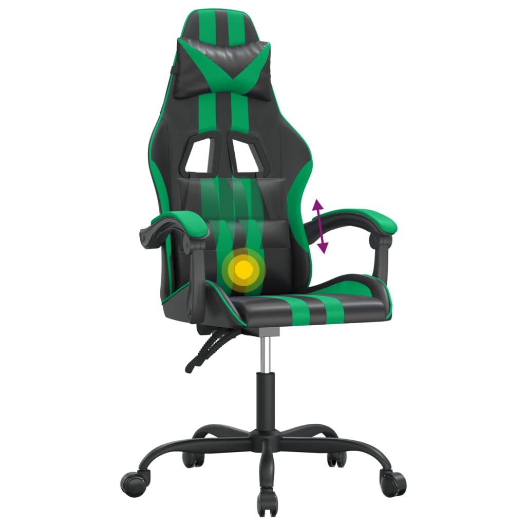 drejelig gamingstol kunstlæder sort og grøn