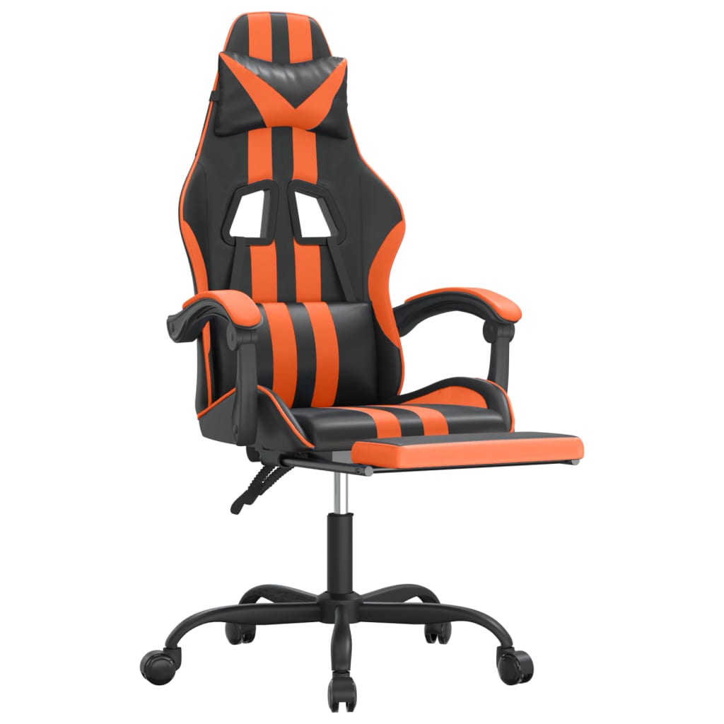 drejelig gamingstol med fodstøtte kunstlæder sort og orange