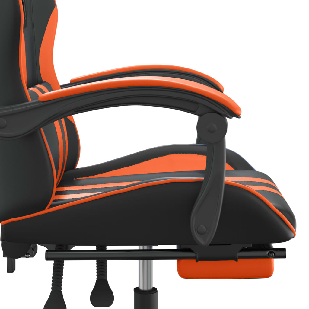 drejelig gamingstol med fodstøtte kunstlæder sort og orange