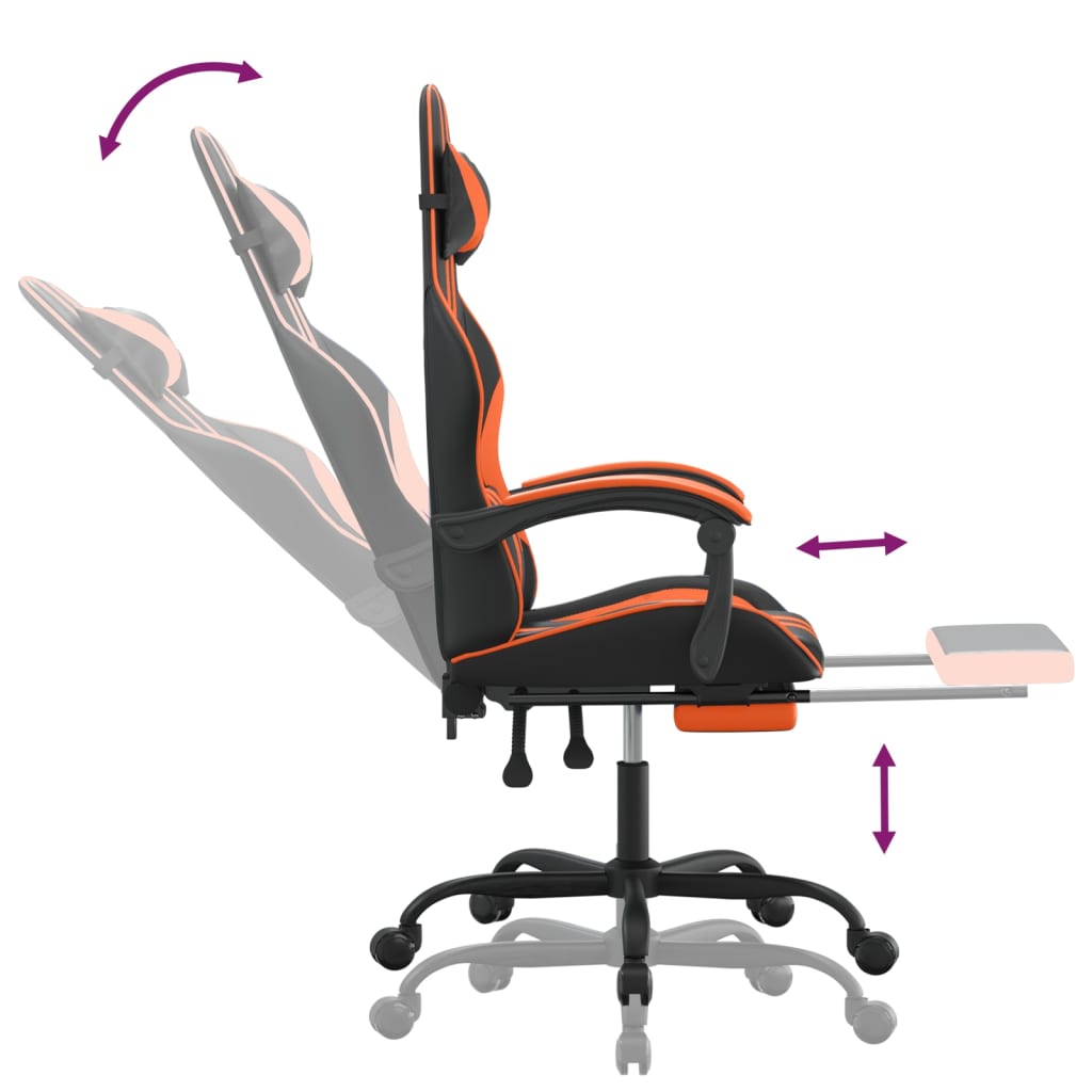 drejelig gamingstol med fodstøtte kunstlæder sort og orange