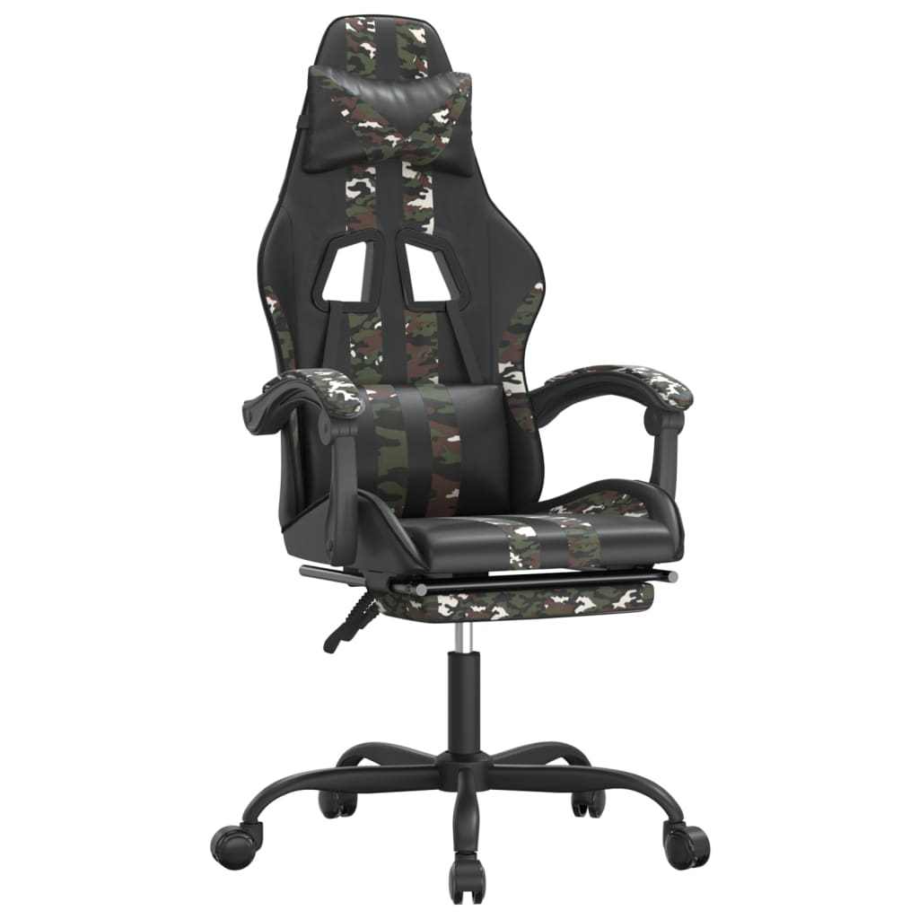 drejelig gamingstol med fodstøtte kunstlæder sort camouflage