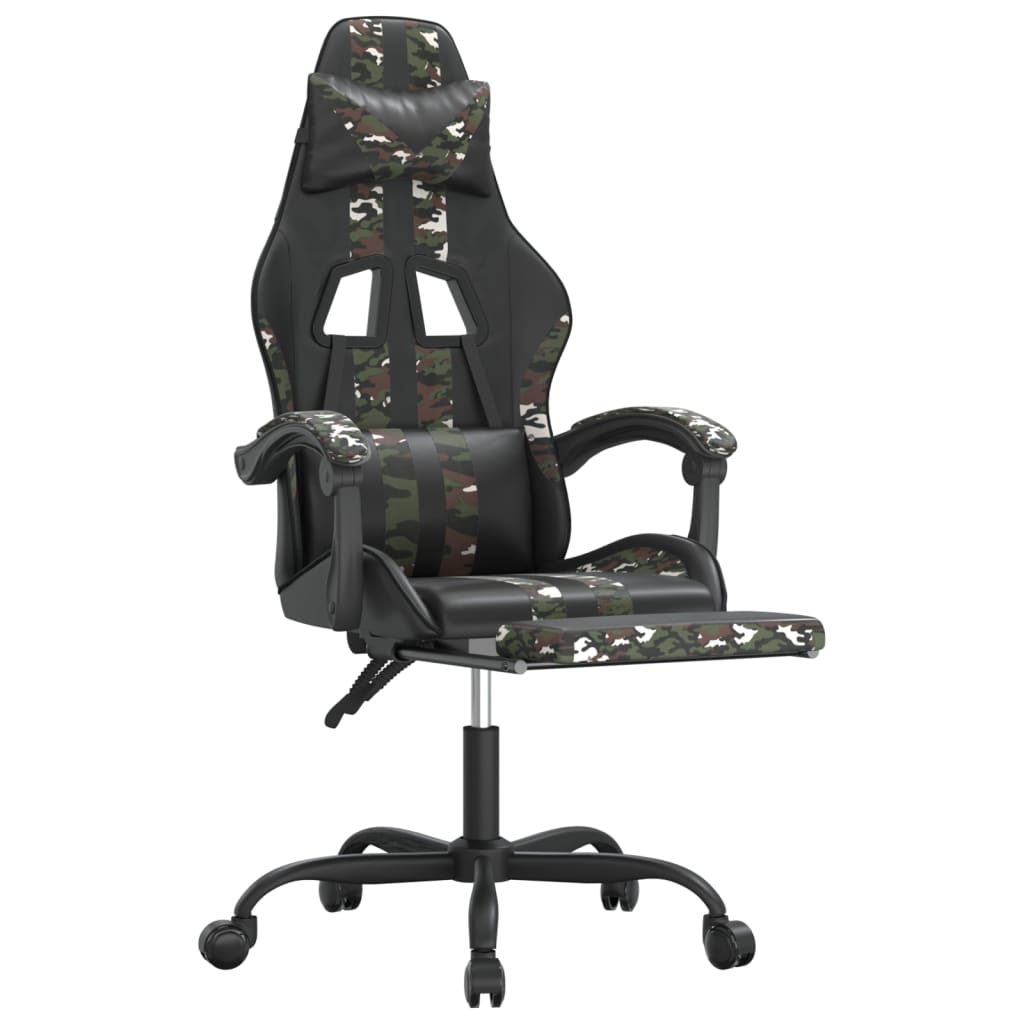 drejelig gamingstol med fodstøtte kunstlæder sort camouflage