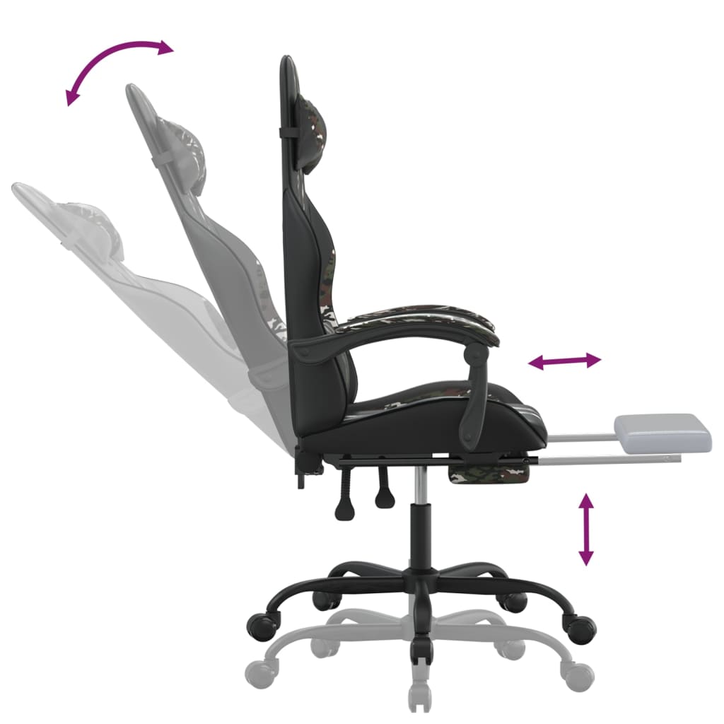 drejelig gamingstol med fodstøtte kunstlæder sort camouflage