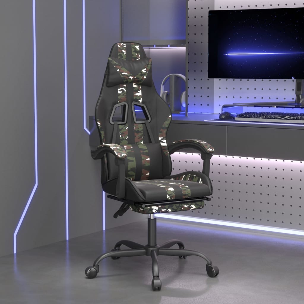 drejelig gamingstol med fodstøtte kunstlæder sort camouflage