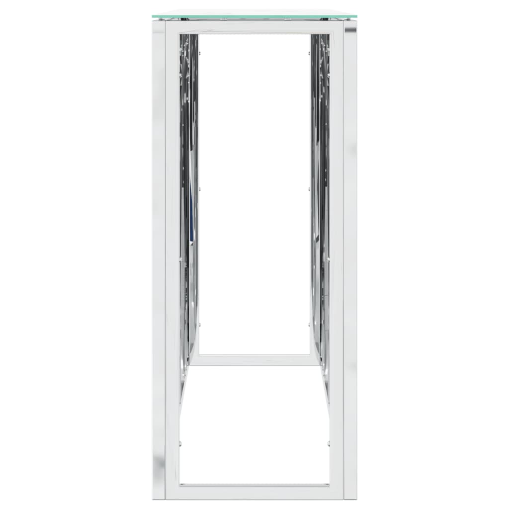konsolbord 110x30x70 cm rustfrit stål og glas sølvfarvet