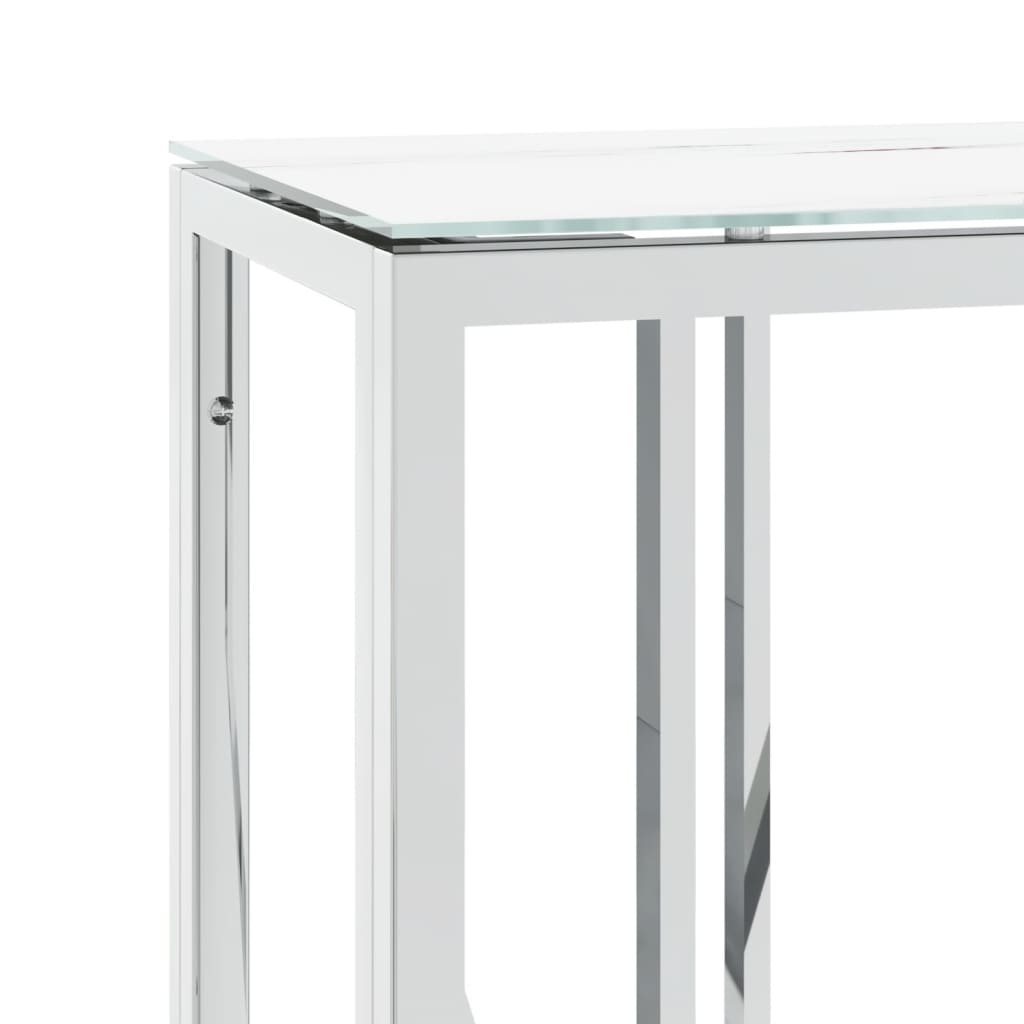 konsolbord 110x30x70 cm rustfrit stål og glas sølvfarvet