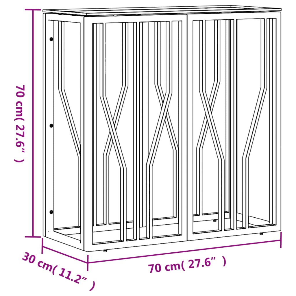 konsolbord 70x30x70 cm rustfrit stål og glas sølvfarvet
