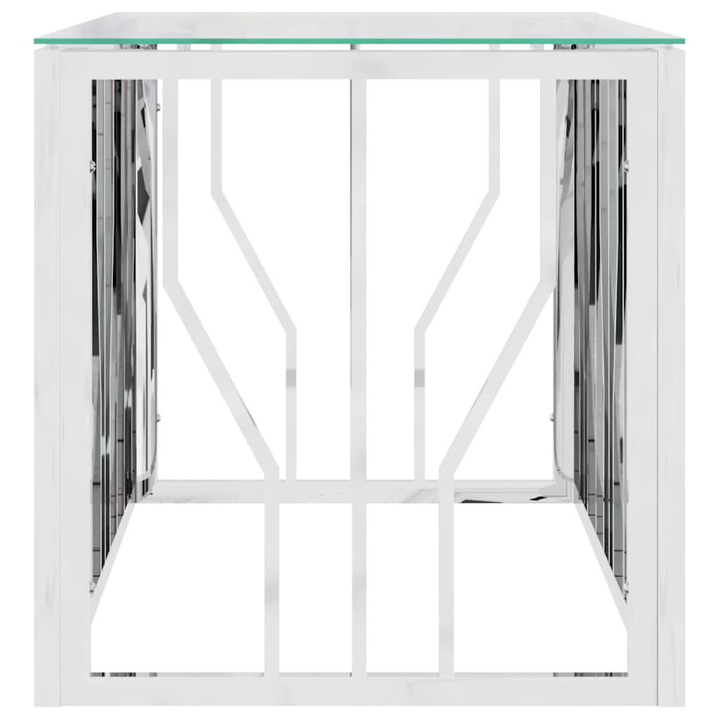 sofabord 110x45x45 cm rustfrit stål og glas