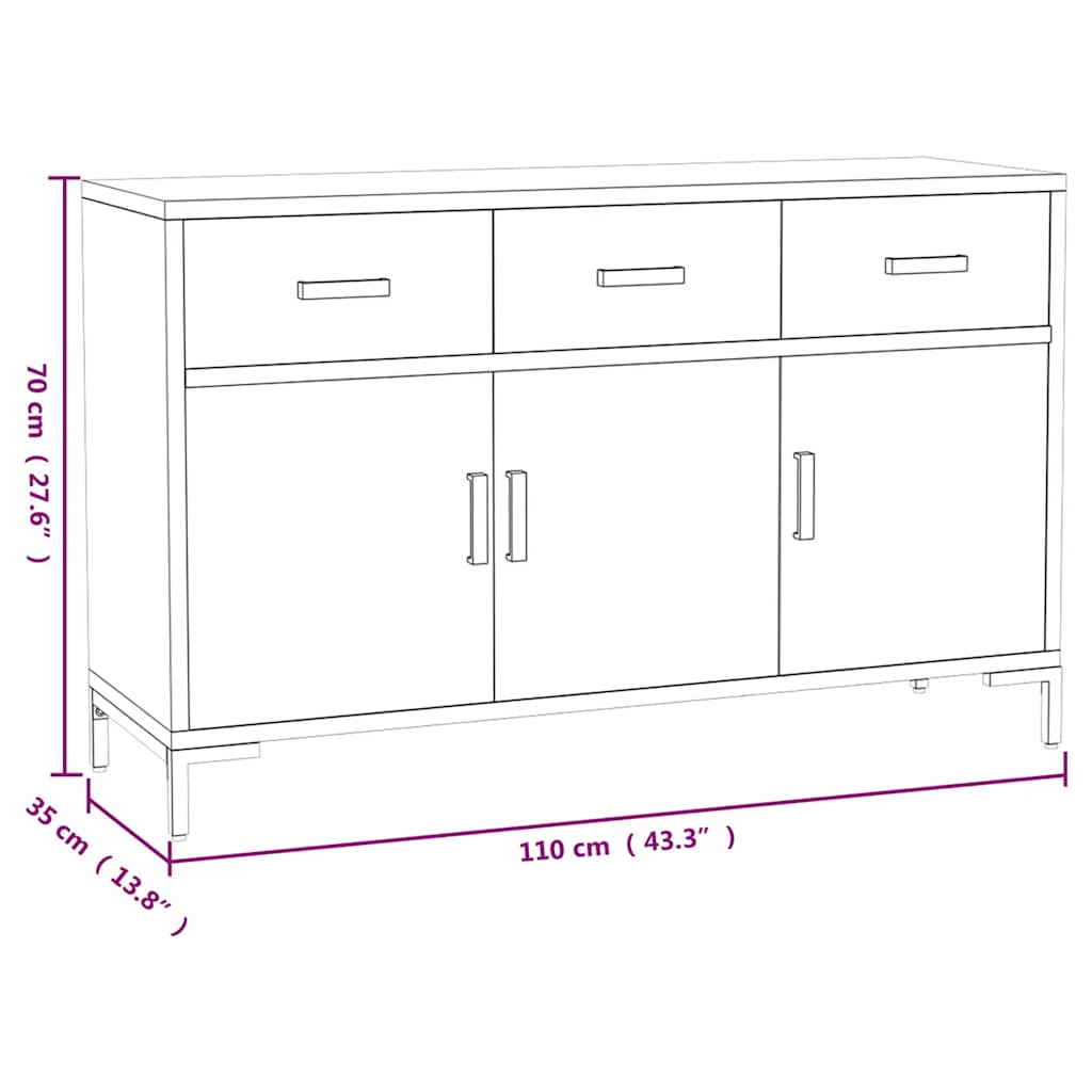 skænk 110x35x70 cm massivt fyrretræ brun
