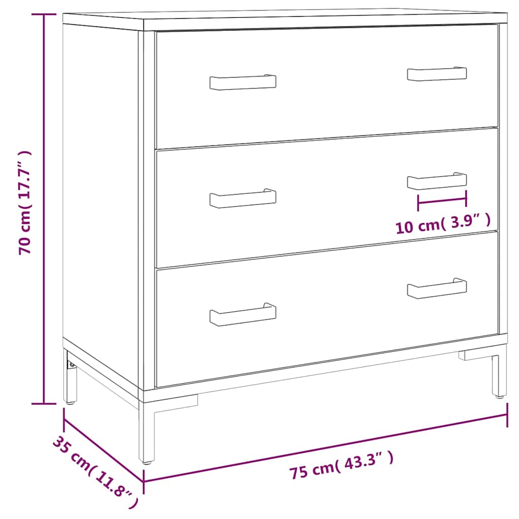 kommode 75x35x70 cm massivt fyrretræ