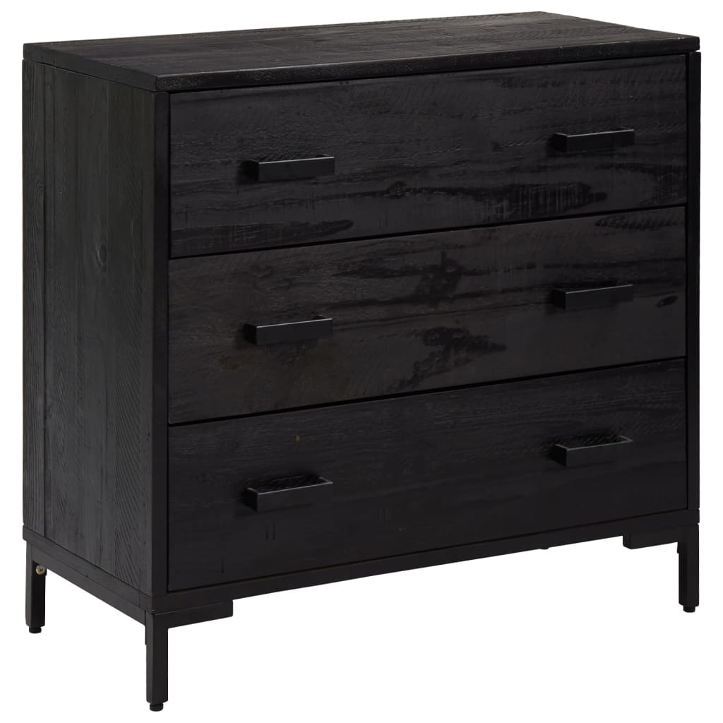 kommode 75x35x70 cm massivt fyrretræ sort