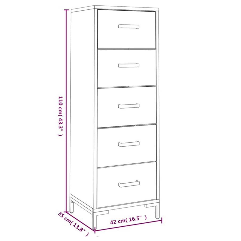 kommode 42x35x110 cm massivt fyrretræ sort