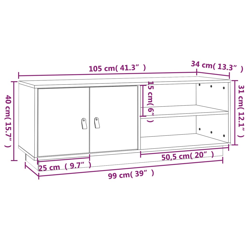 tv-bord 105x34x40 cm massivt fyrretræ gyldenbrun
