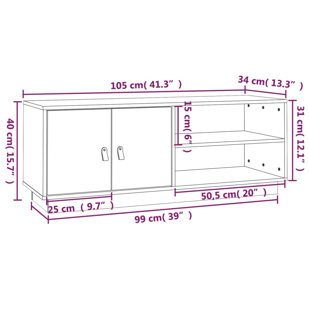 tv-bord 105x34x40 cm massivt fyrretræ sort