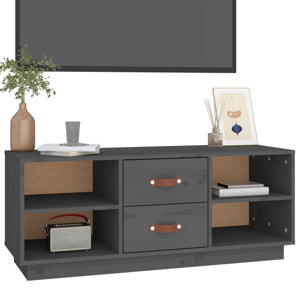 tv-bord 100x34x40 cm massivt fyrretræ grå