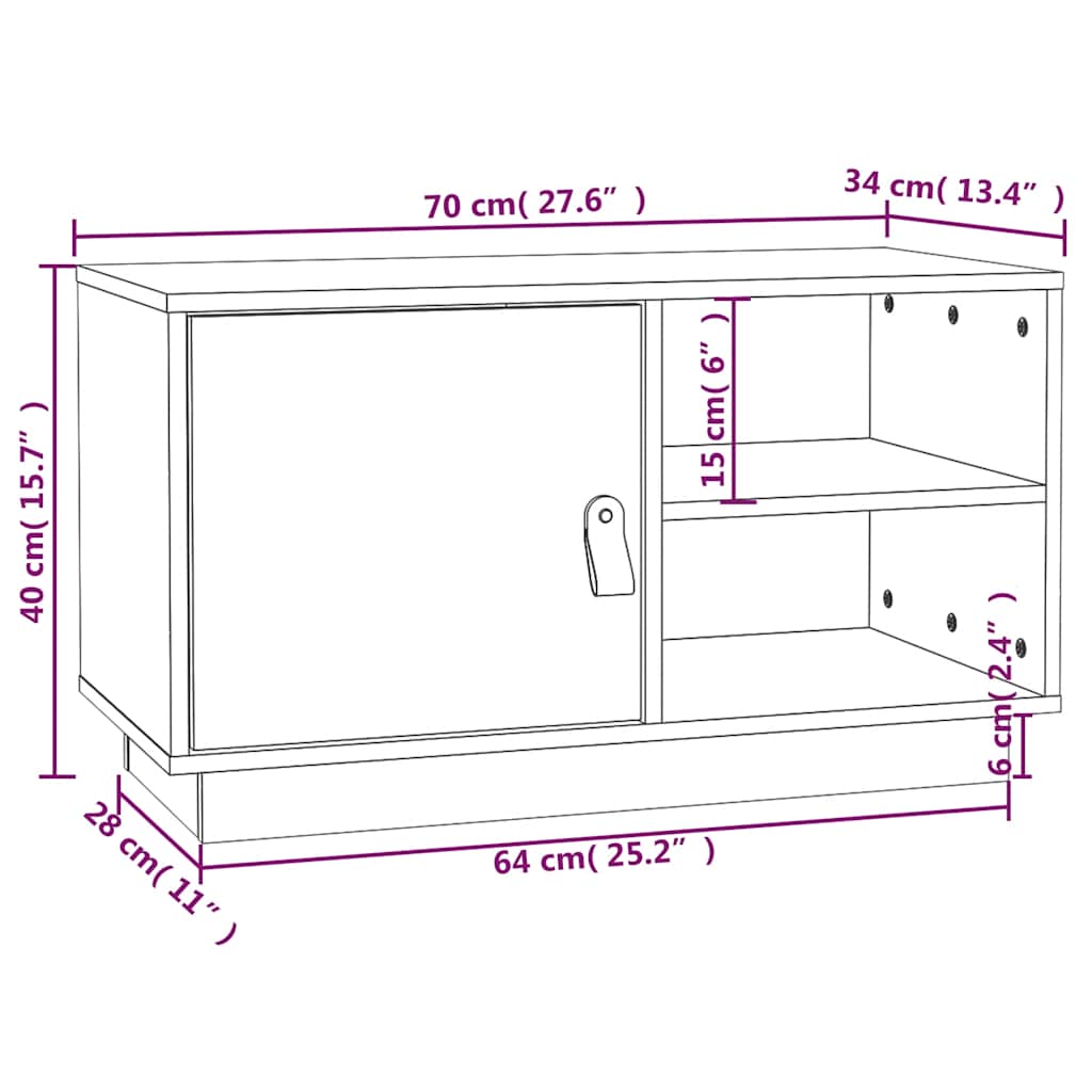 tv-bord 70x34x40 cm massivt fyrretræ sort