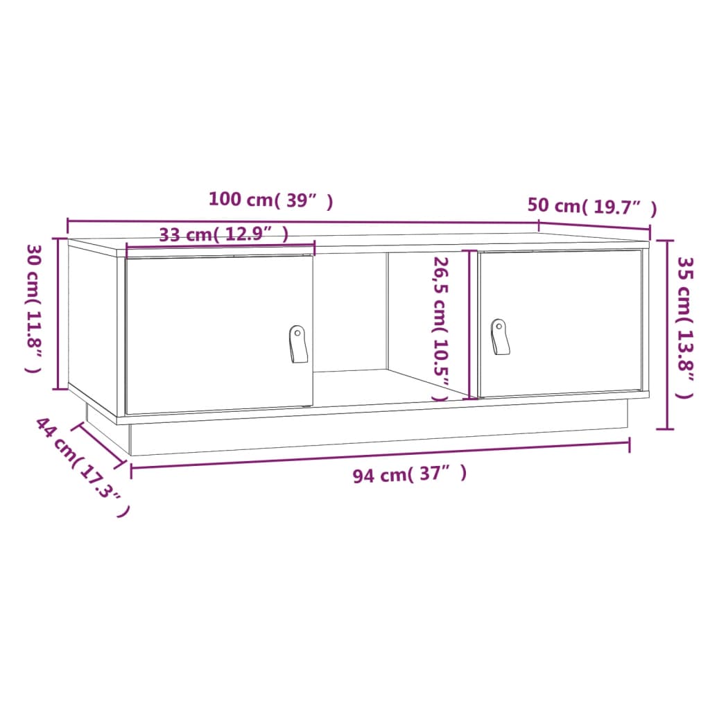 sofabord 100x50x35 cm massivt fyrretræ