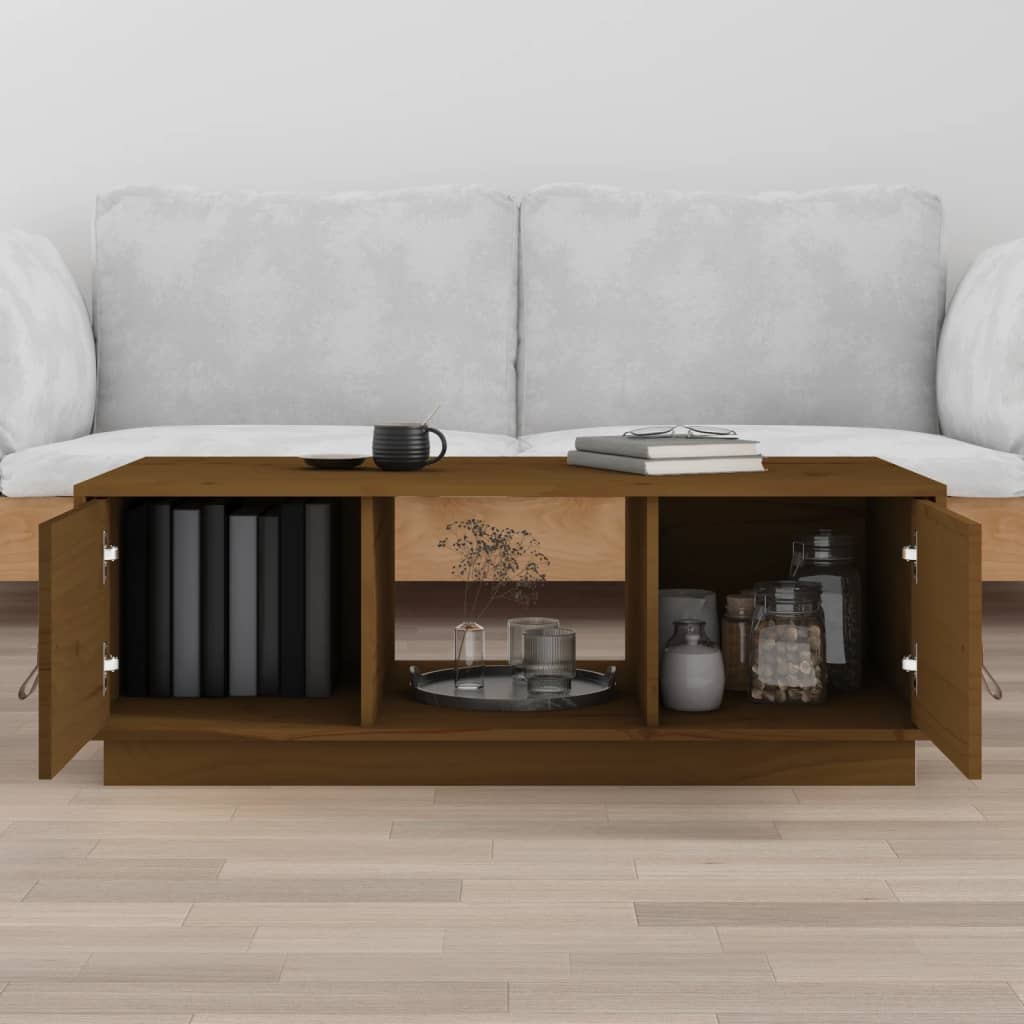 sofabord 100x50x35 cm massivt fyrretræ gyldenbrun