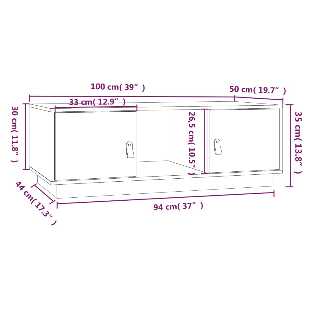sofabord 100x50x35 cm massivt fyrretræ gyldenbrun