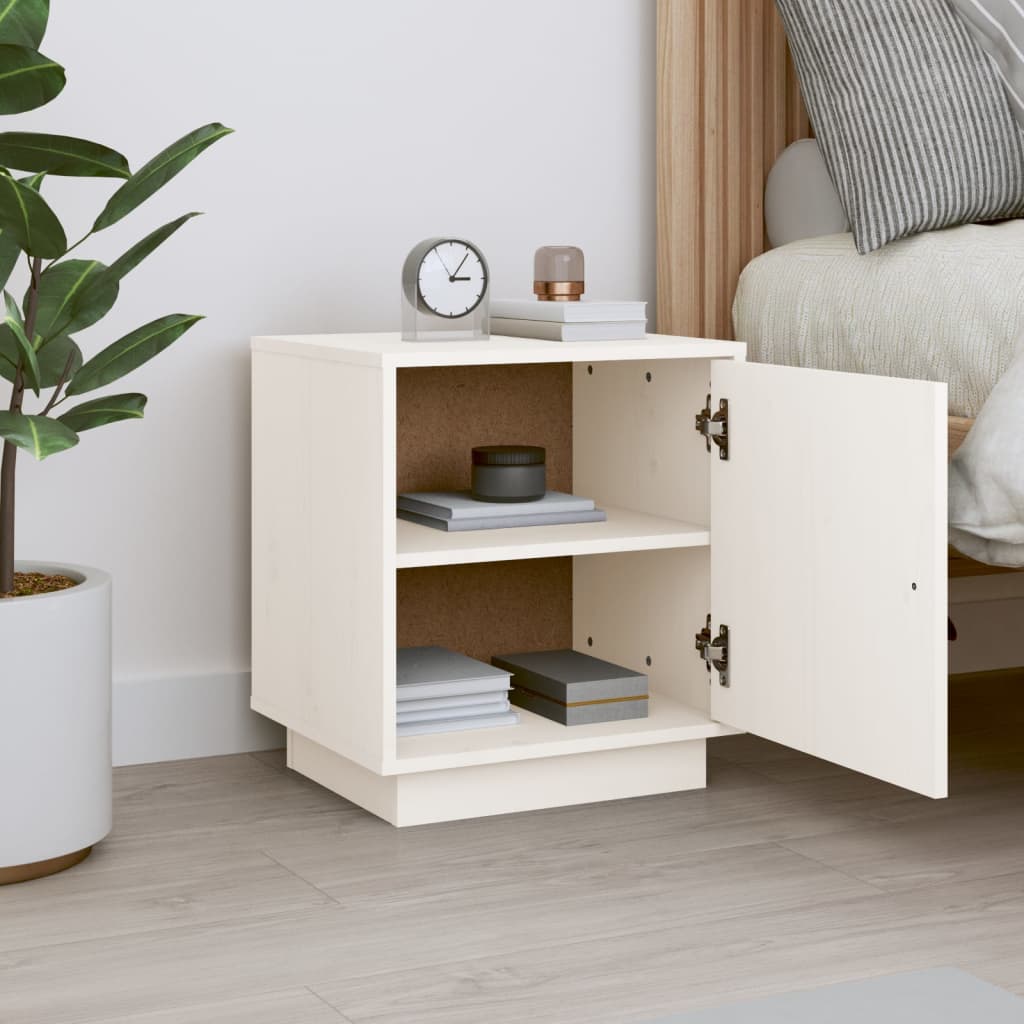 sengebord 40x34x45 cm massivt fyrretræ hvid