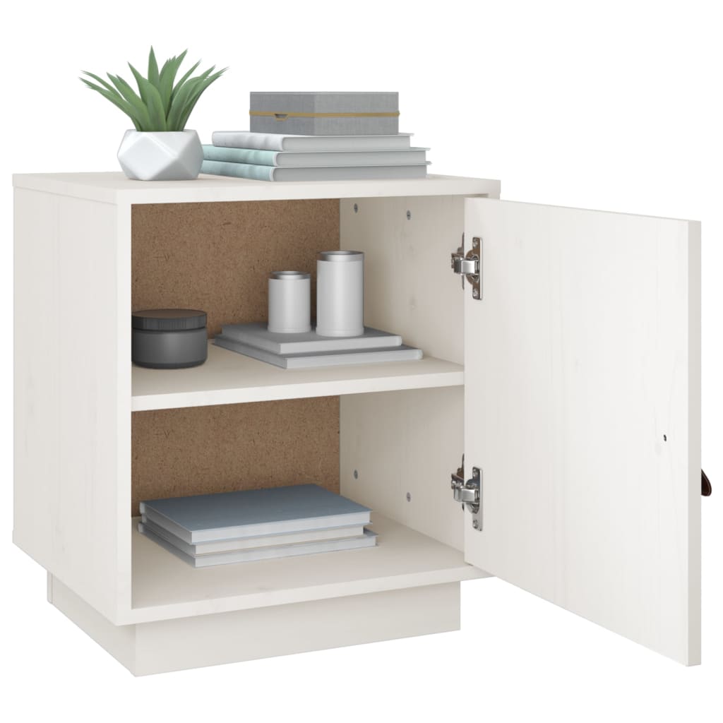 sengebord 40x34x45 cm massivt fyrretræ hvid
