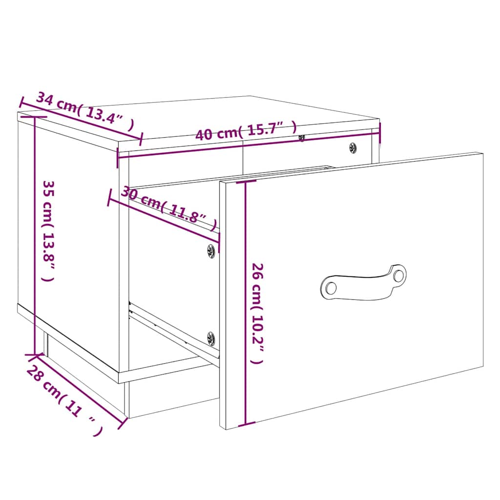 sengebord 40x34x35 cm massivt fyrretræ