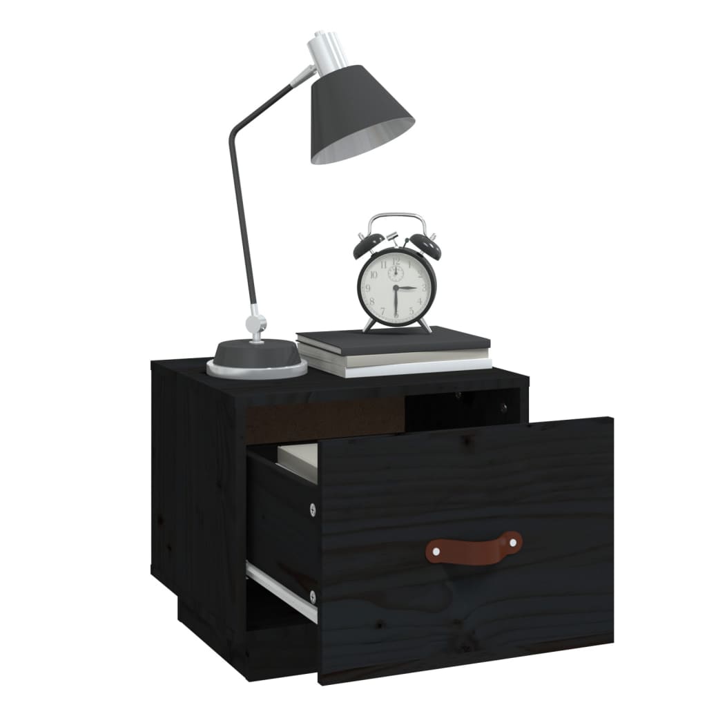 sengebord 40x34x35 cm massivt fyrretræ sort